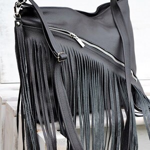Western purse women, BLACK Fringe Hobo Bag, Leather Fringe Bag, Boho Hobo,  Leather Hobo Bag, Black Leather Shoulder Bag, Boho Fringe Bag