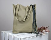 Leather Tote Bag, Soft Leather Bag, Leather Tote, Leather Hangbag, Large Leather Bag, Beige Leather Purse, Slim Leather Tote Bags