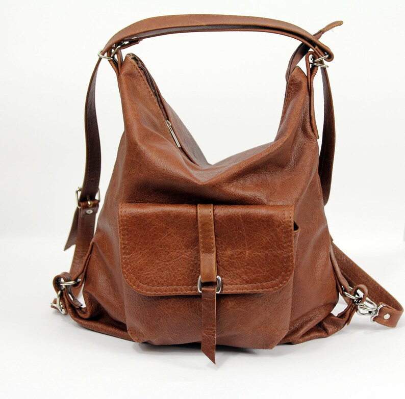 Convertible soft leather backpack for women