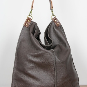 Dark Brown Leather Hobo Bag With Zipper Everyday shoulder bag limited edition image 3