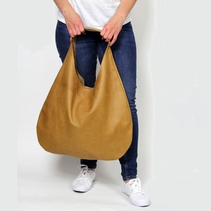 Mustard  shoulder bag with leather cosmetic bag, Big hobo bag, Large hobo bag,  Boho bag, Boho shoulder bag, Everyday leather shoulder bag