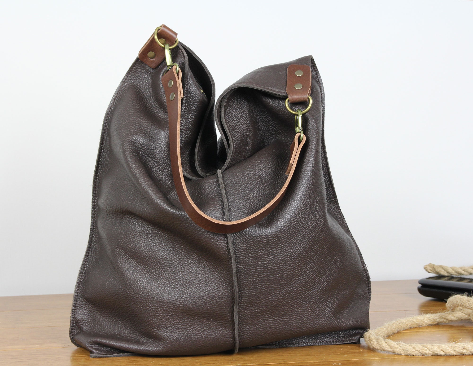 Genuine Cowhide Leather Hobo Shoulder Bag Large Hobo Bag 
