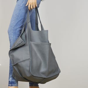 Bolso tote extragrande de piel gris oscuro: bolso de mano extragrande