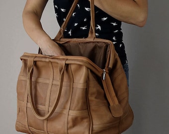 Borsa Borel in pelle marrone, Borsa Weekender, Borsa da viaggio in pelle, Vero Duffle in pelle, Borsa in pelle, Borsa donna, borsa per medico