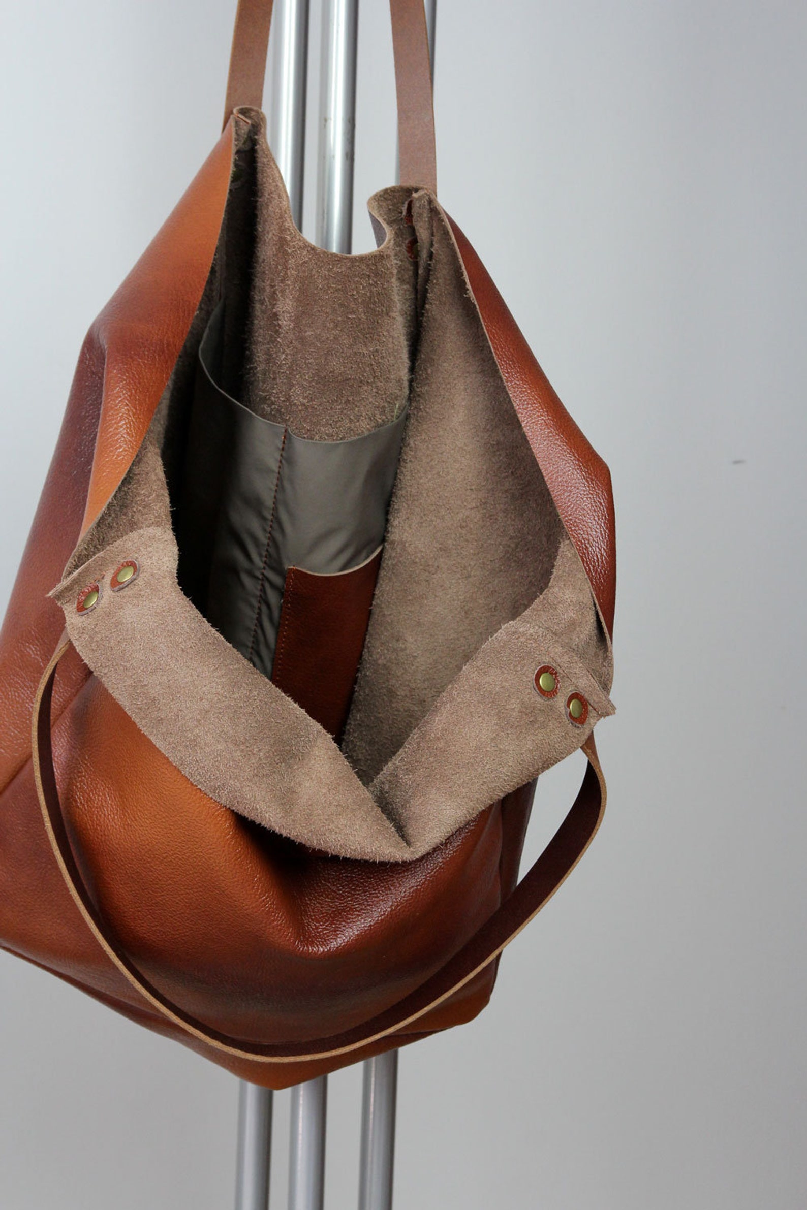Unlined leather shoulder bag. Brown large leather bag Etsy