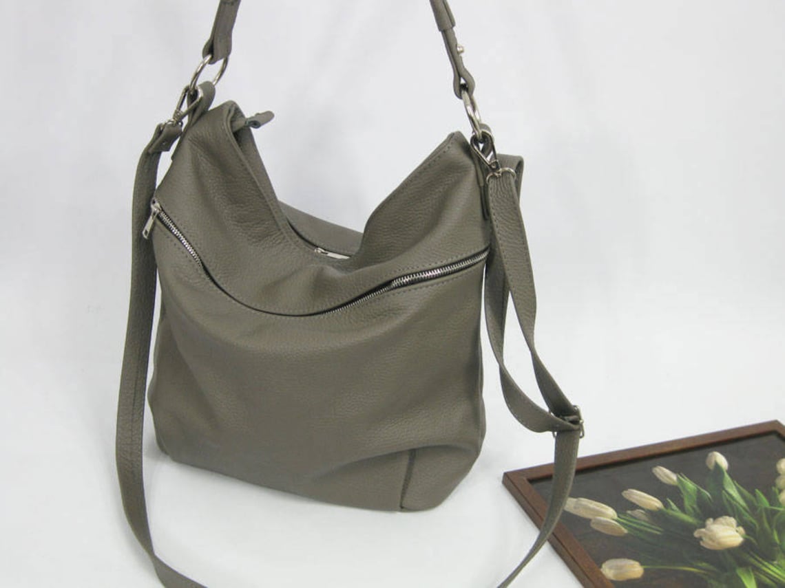 Gray HOBO BAG GREY Leather Hobo Bag Crossbody Bag Everyday Etsy