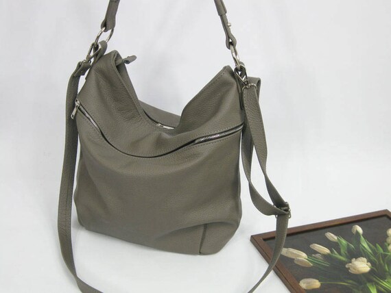 Buy Gray HOBO BAG Large Crossbody Bag Everyday Leather Bag Soft