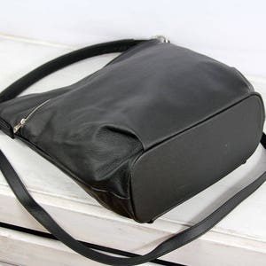 Black Everyday Crossbody Bag Soft Leather Black Bag, Hobo Bag with Pocket Pocket on the Front, Shoulder casual durable bag, work bag image 6