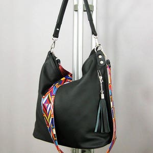 Black Hobo Bag, aztec belt bag, Black Leather Shoulder Bag, Hobo Bag,  Everyday Leather Shoulder Bag, Crossbody bag , aztec Strap,