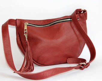 Full Grain Leather Fanny Pack - Handmade Italian Leather Belt Bag
