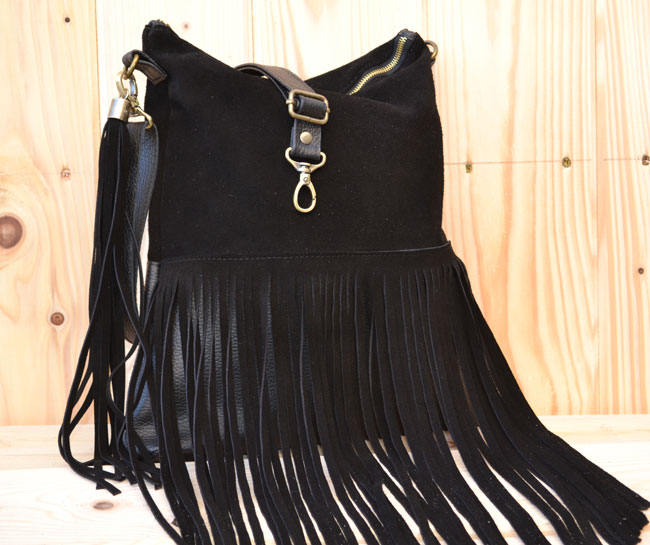 Suede fringe purse Bohemian fringe bag with zipper Black Etsy