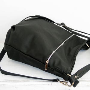Black Everyday Crossbody Bag Soft Leather Black Bag, Hobo Bag with Pocket Pocket on the Front, Shoulder casual durable bag, work bag image 4