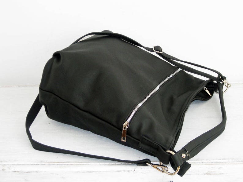 Black Everyday Crossbody Bag Soft Leather Black Bag, Hobo Bag with Pocket Pocket on the Front, Shoulder casual durable bag, work bag image 4