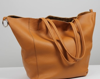 特大レザートートバッグ：毎日使える特大ハンドバッグ