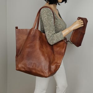 LEDER Einkaufstasche, braune große Ledertasche, braune übergroße Tasche, Alltags-Shopper, große Einkaufstasche, Alltagshandtasche für Frauen