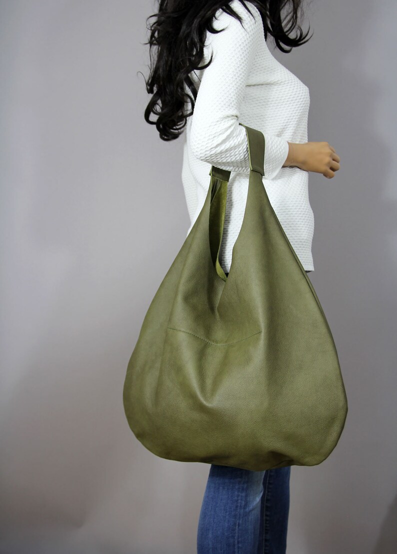 Leather Hobo Bag/ Green Leather Hobo/ Green Shoulder Leather - Etsy