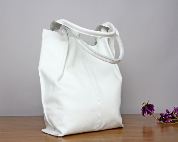 Bolso de cuero shopper Bolso blanco Bolso tote con cuero de grano