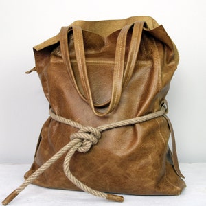 Oversize Leder Tragetasche, Slouchy Tote Camel Distressed Leder Tragetasche Einfach Große Schulter Shopper Tasche Jeden Tag Handtasche für Frauen.
