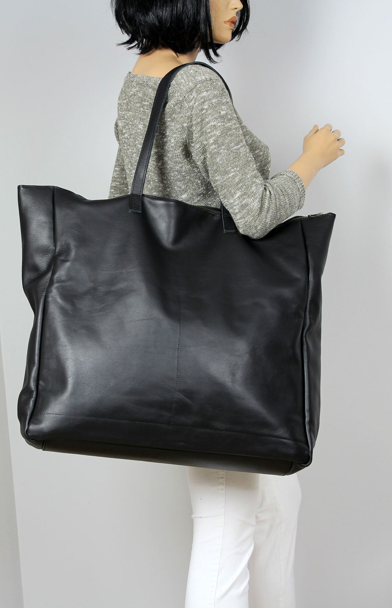 Women's Carryall Tote in Black Very Large Black Zippered - Etsy