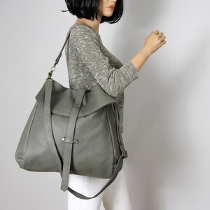 Gray leather backpack purse 2025