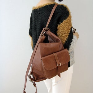 Convertible  backpack bag, Brown Leather rucksack, Brown Bag, Backpack Purse, Backpack Bag, Brown Rucksack Leather  Bag Brown Handbag nr5