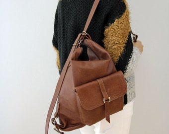 Wandelbare braune lederne Rucksack-Geldbeutel: Distressed Leder-Rucksack