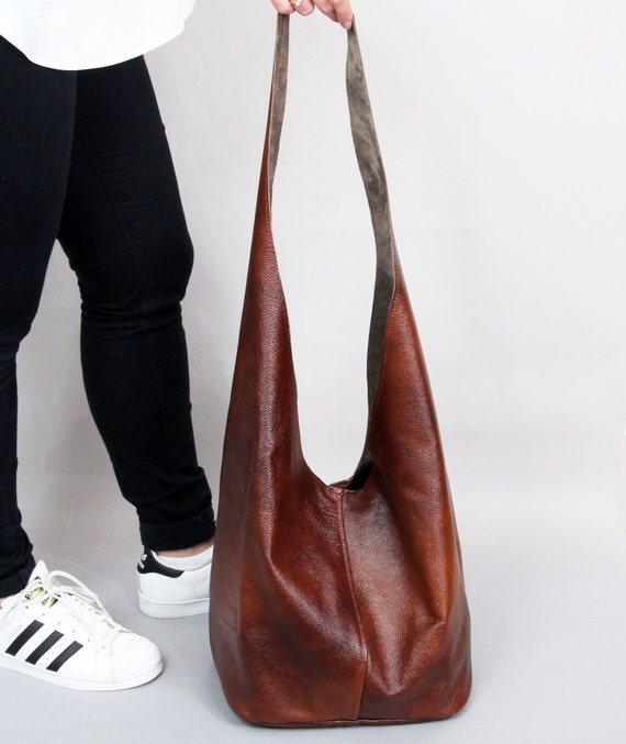 Full Grain Leather Boho Bag / Hippie Leather Bag for Women in Brown Color / Crossbody Bag / Street Shoulder Bag / Anniversary Gift