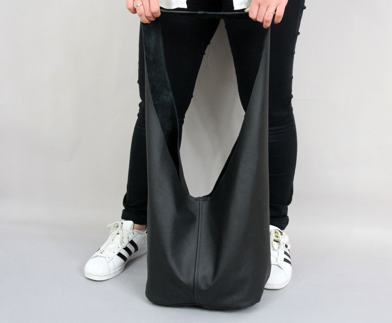 Black Leather Hippie Bag Bag Shoulder and Cross Body Hobo Etsy