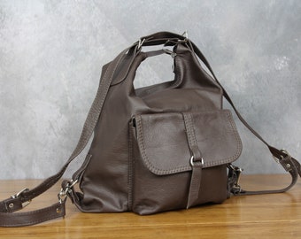 Brown Leather Convertible Backpack: Shoulder Bag, Womens Handbag