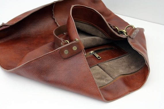 Oversized Whiskey Leather Hobo Bag: Soft Everyday Handbag