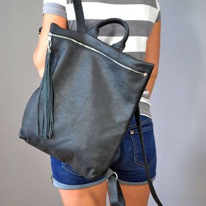 Travel backpack for men and women, Large black leather backpack, black backpack leather,  black rucksack