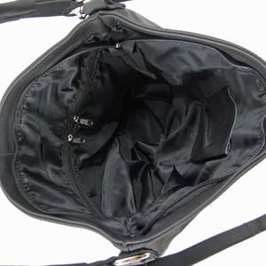 Black Everyday Crossbody Bag Soft Leather Black Bag, Hobo Bag with Pocket Pocket on the Front, Shoulder casual durable bag, work bag image 5