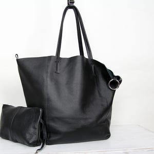 Neue extra große Arbeitstasche, schwarze Leder-Einkaufstasche, Alltagshandtasche für Frauen, Vollnarbenleder, weiche Reisetasche
