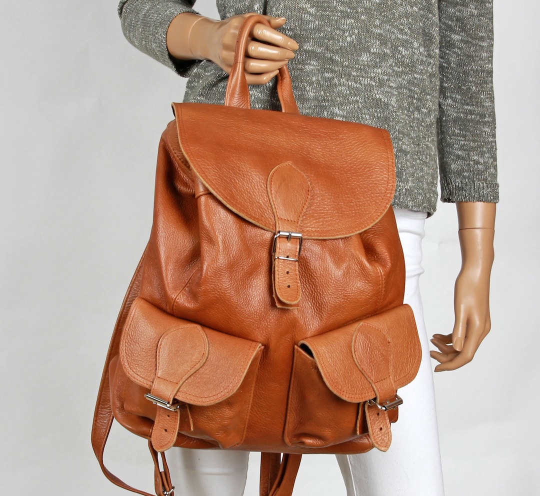 Large Backpack With Lots of Pockets Handcrafted Leather Backpack in