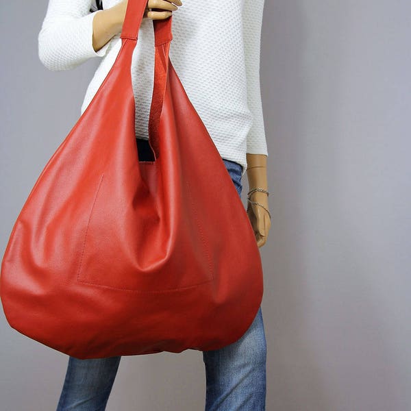 Red LEATHER HOBO Bag, Big hobo bag, Large hobo bag, boho bags, boho bag, boho shoulder bag