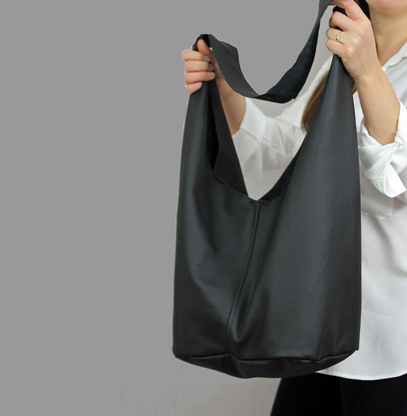 Black leather hippie bag Bag shoulder and cross body Hobo Etsy