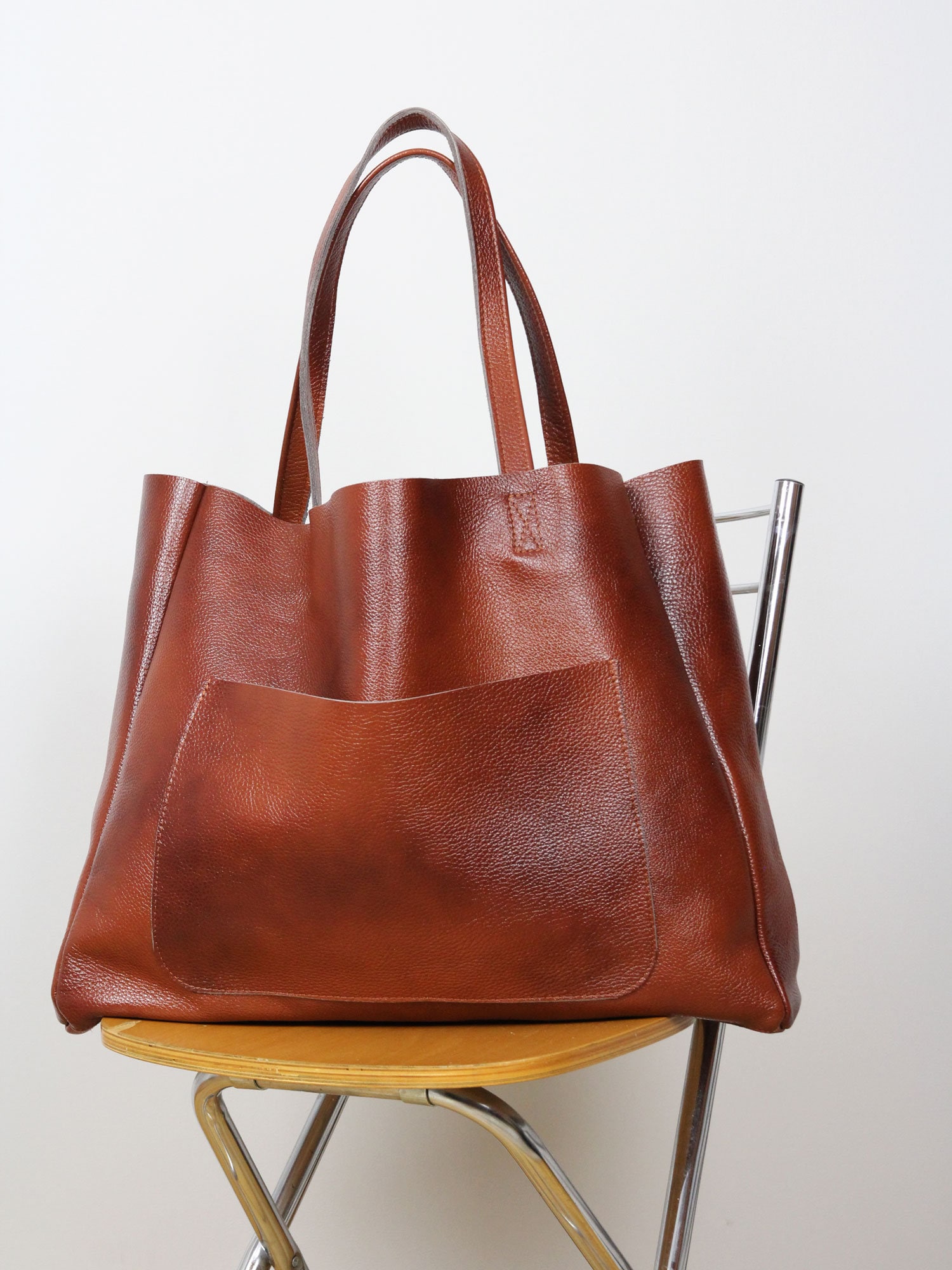 Large Leather Brown Tote Cognac Brown Handbag for Women Soft Etsy