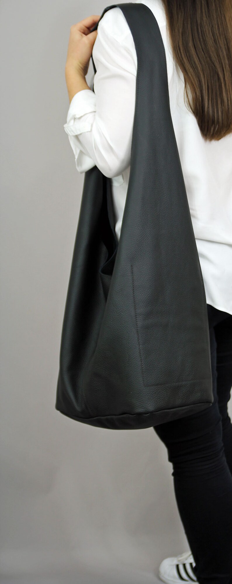 Black leather hippie bag Bag shoulder and cross body Hobo Etsy