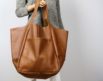 Oversized tote  bag, Oversized tan leather weekender bag, Large tote bag, Everyday handbag for women, Large Shopping bag, Large shopper tote