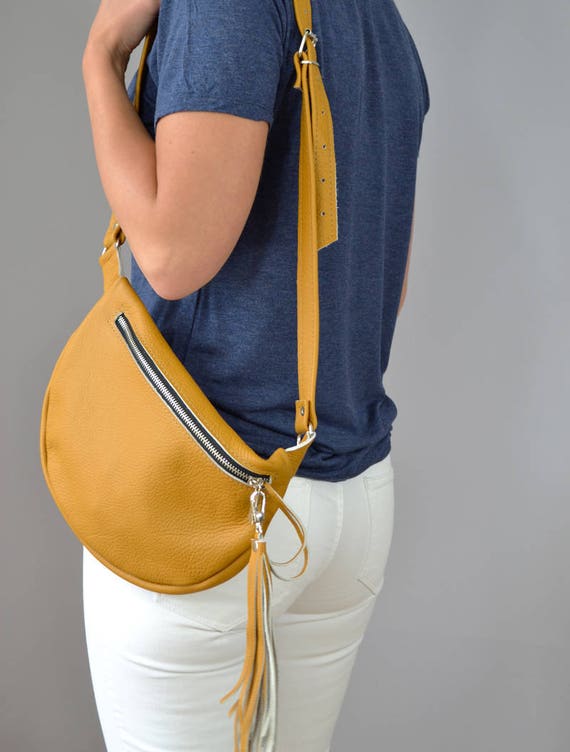 Yellow Leather Fanny Pack, Italian Leather Belt Bag