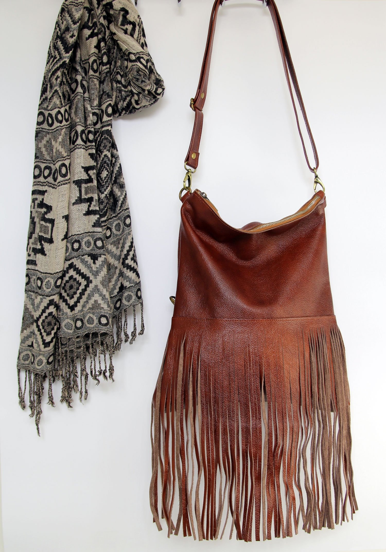 Brown Fringe Bag Handmade Tassel Bag With Genuine Leather 