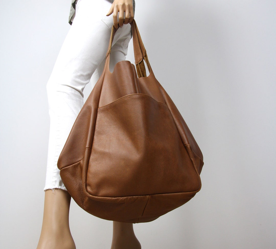 Oversized Tote Bag, Oversized Tan Leather Weekender Bag, Large