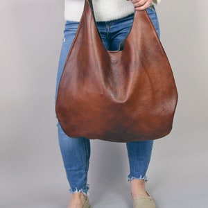 COGNAC BROWN LEATHER hobo bag, Sac à main moderne pour femmes, Sac à main en cuir marron marron doux, Sac de tous les jours, Sac Boho image 3