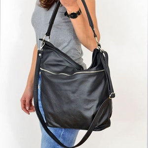 Schwarze Leder Hobo Tasche, große Crossbody Tasche, Ledertasche, Schultertasche, Slouchy Leder Hobo, Hobo Tasche mit verstellbarem Gurt