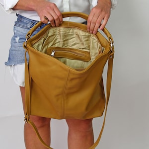 Large Crossbody Shoulder Bag, Handcrafted leather hobo bag, Shoulder leather bag, Yellow leather purse, Large cross body bag