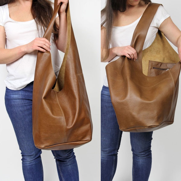 Soft leather bag Large leather brown hippie bag Distressed leather sling bag Hippie bag Hobo Boho bag Shoulder bag Limited edition