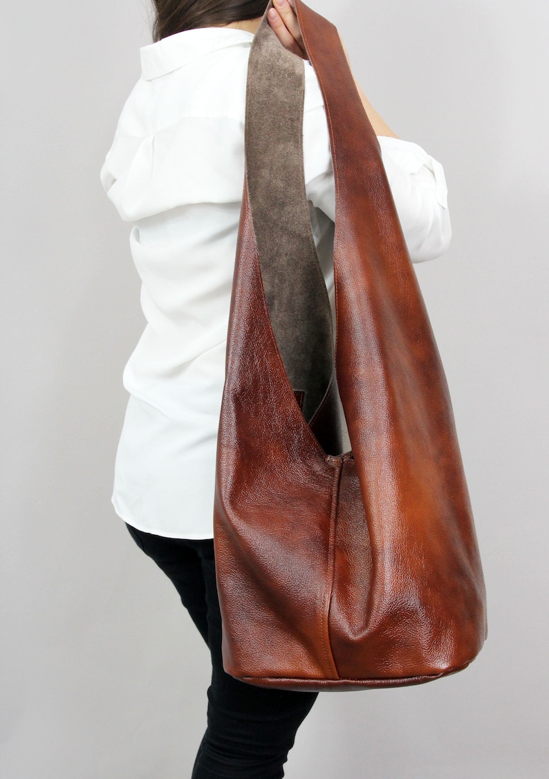 Brown Leather Hippie Bag Crossbody Hobo Bag With Comfortable Etsy