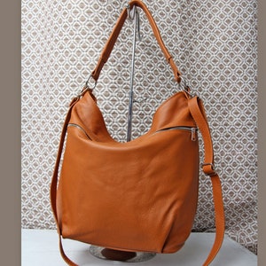 Dark Orange LEATHER HOBO Bag Crossbody Bag - Everyday Leather Shoulder Bag - Soft leather hobo bag - Women leather bag with ziper pocket