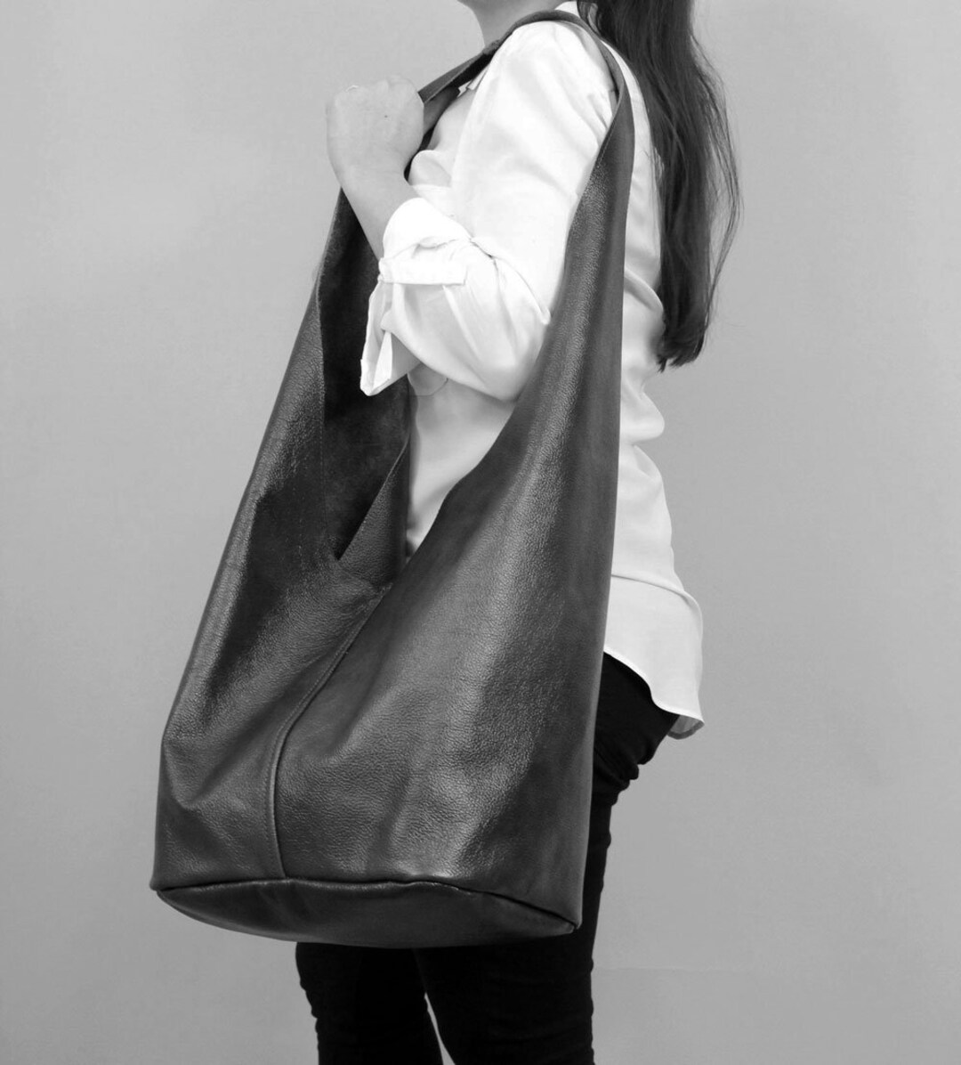 Black Leather Hippie Bag, Bag Shoulder and Cross Body, Hobo Bag With