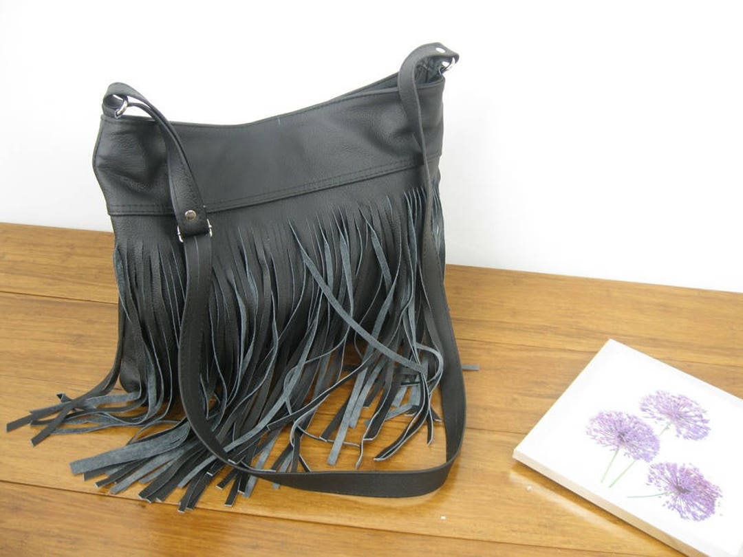 French Tote - with Boho Fringe, Braided Handle Chocolate